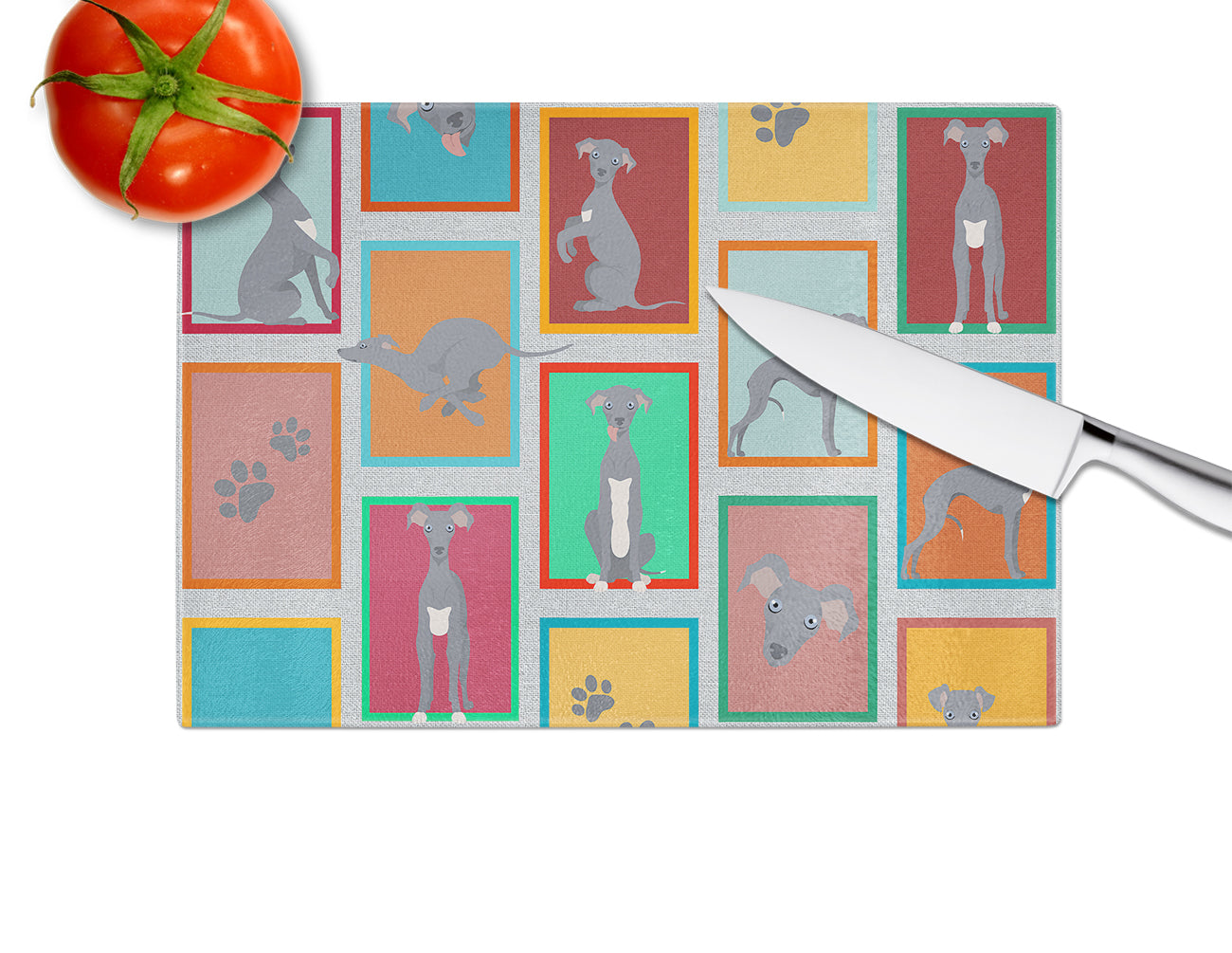 Lots of Italian Greyhound Glass Cutting Board Large - the-store.com