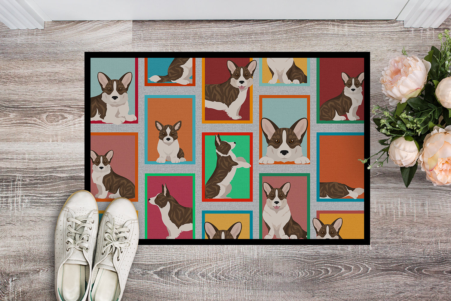 Buy this Lots of Brindle Cardigan Corgi Indoor or Outdoor Mat 18x27