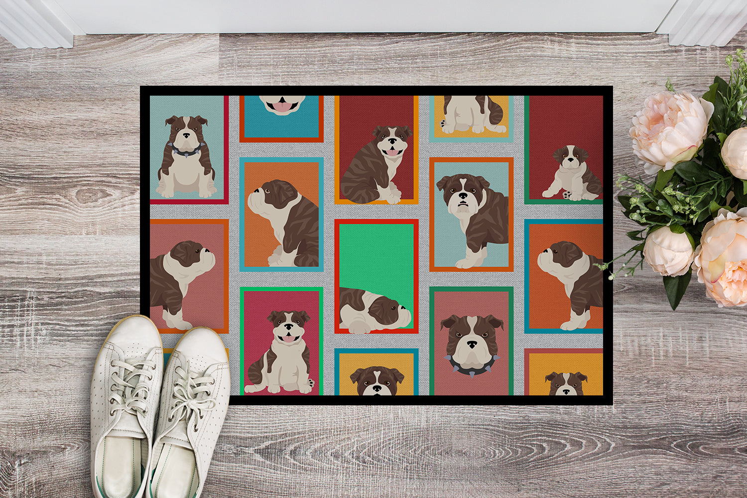 Buy this Lots of Brindle English Bulldog Indoor or Outdoor Mat 24x36