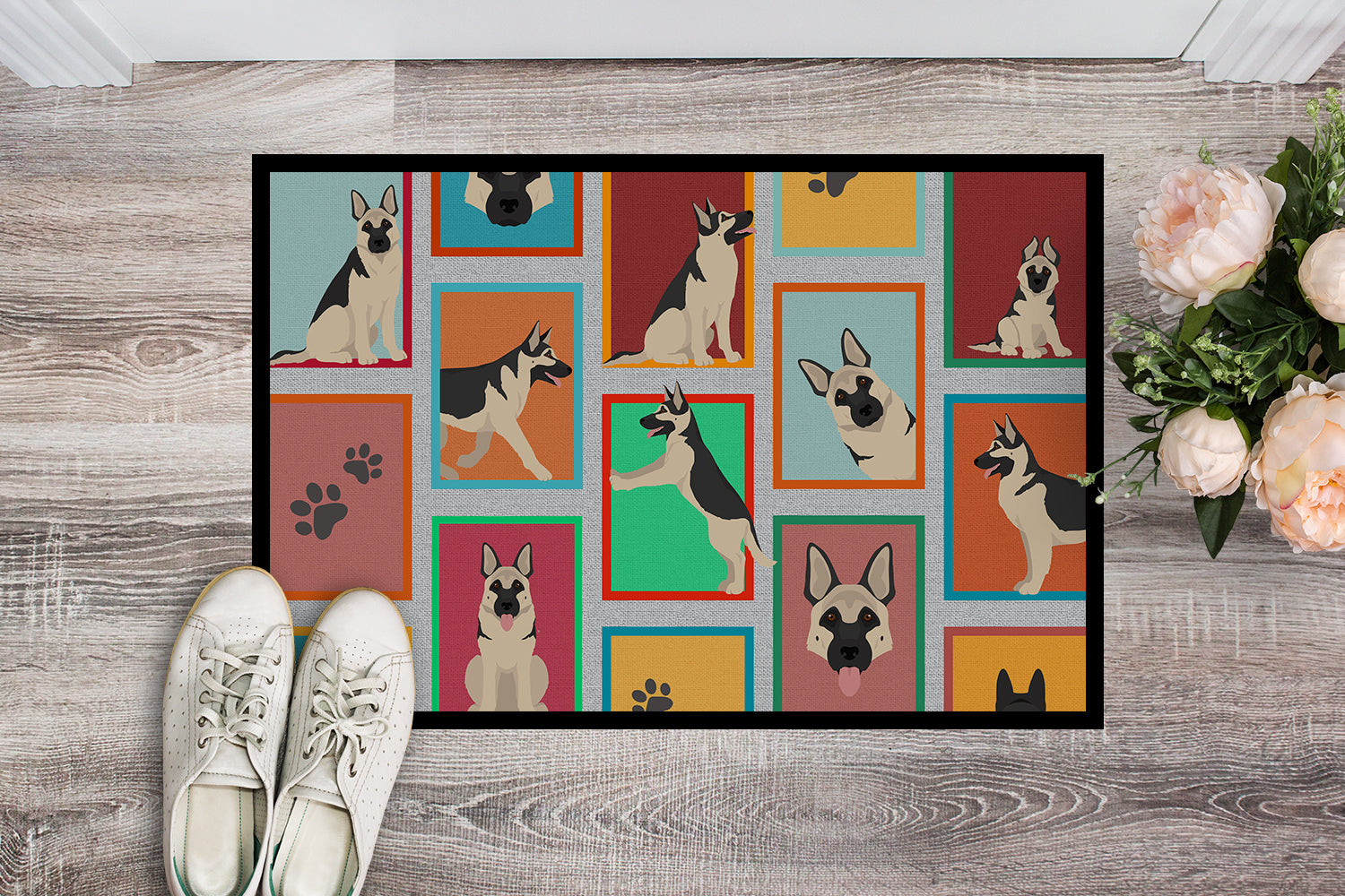 Lots of Black and Silver German Shepherd Indoor or Outdoor Mat 24x36 - the-store.com