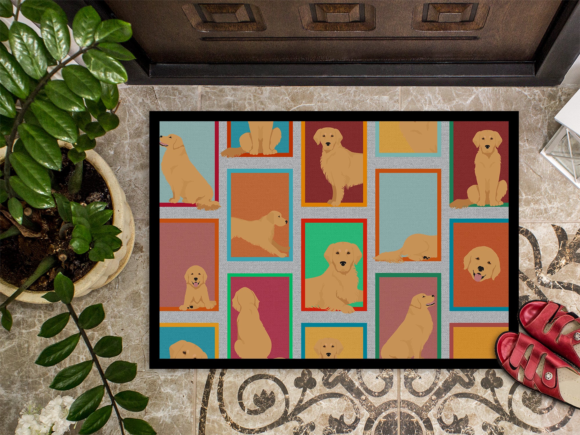 Lots of Golden Retriever Indoor or Outdoor Mat 18x27 - the-store.com