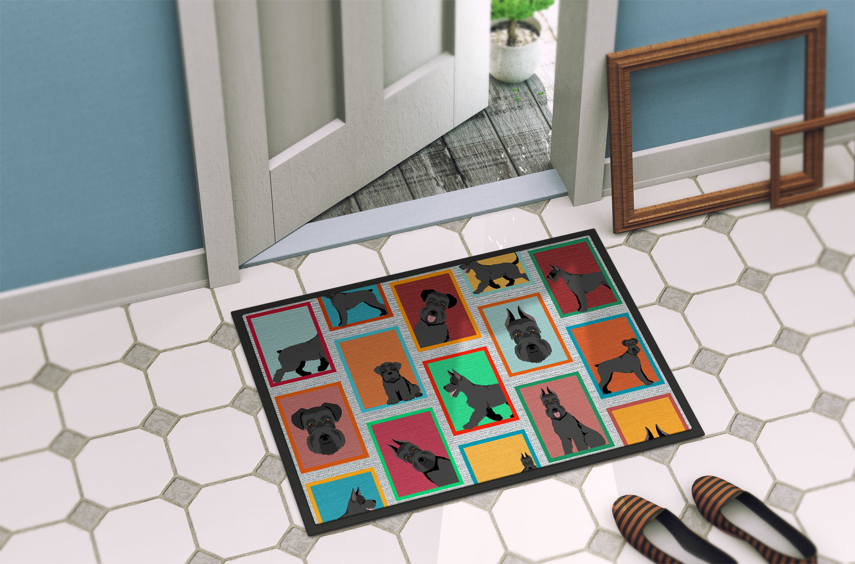 Lots of Black Schnauzer Indoor or Outdoor Mat 24x36 - the-store.com