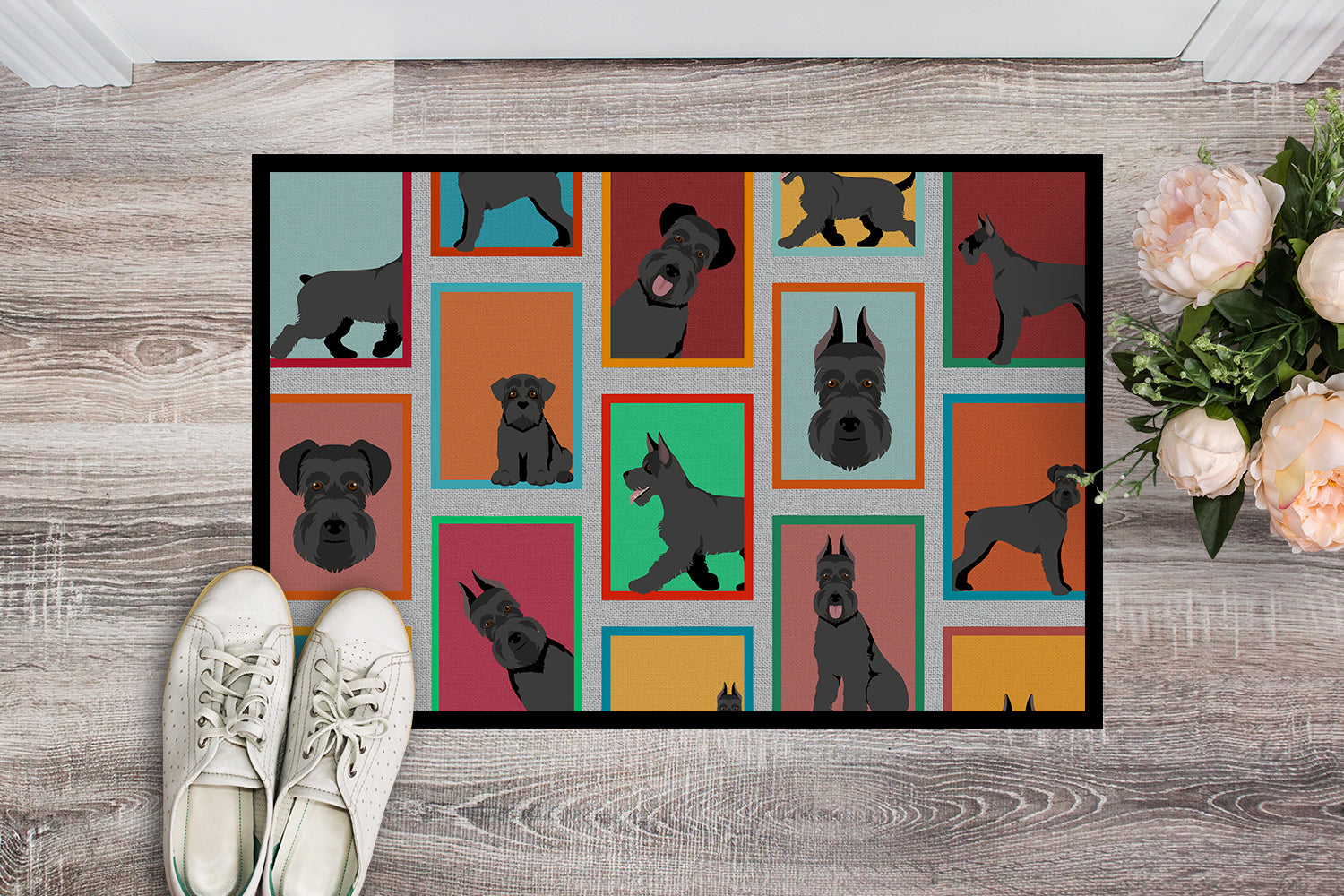 Lots of Black Schnauzer Indoor or Outdoor Mat 18x27 - the-store.com