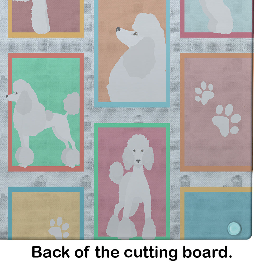 Lots of White Standard Poodle Glass Cutting Board Large - the-store.com