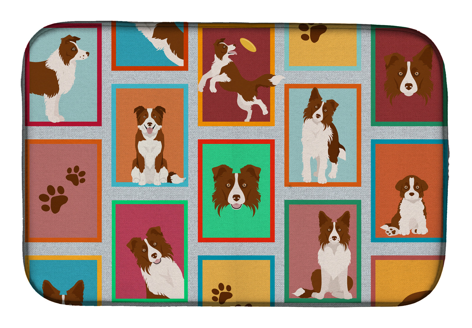 Lots of Red Border Collie Dish Drying Mat  the-store.com.