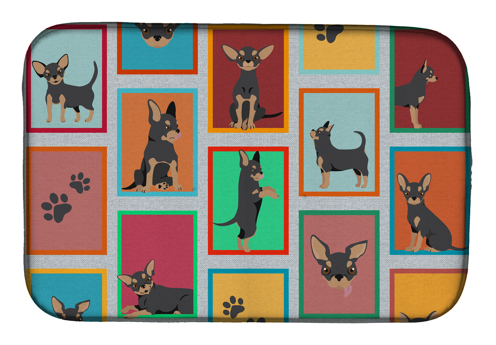 Lots of Black and Tan Chihuahua Dish Drying Mat  the-store.com.