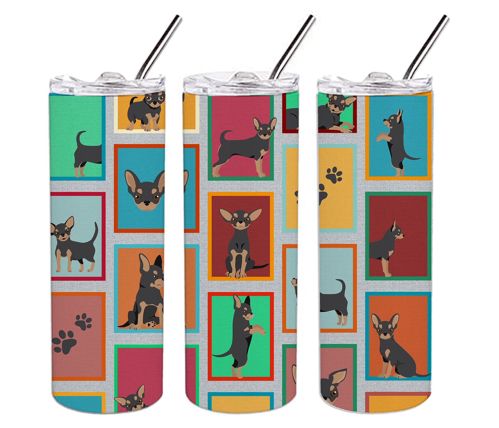 Lots of Black and Tan Chihuahua Stainless Steel 20 oz Skinny Tumbler - the-store.com