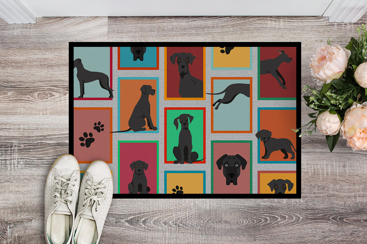 Lots of Black Great Dane Indoor or Outdoor Mat 18x27 - the-store.com