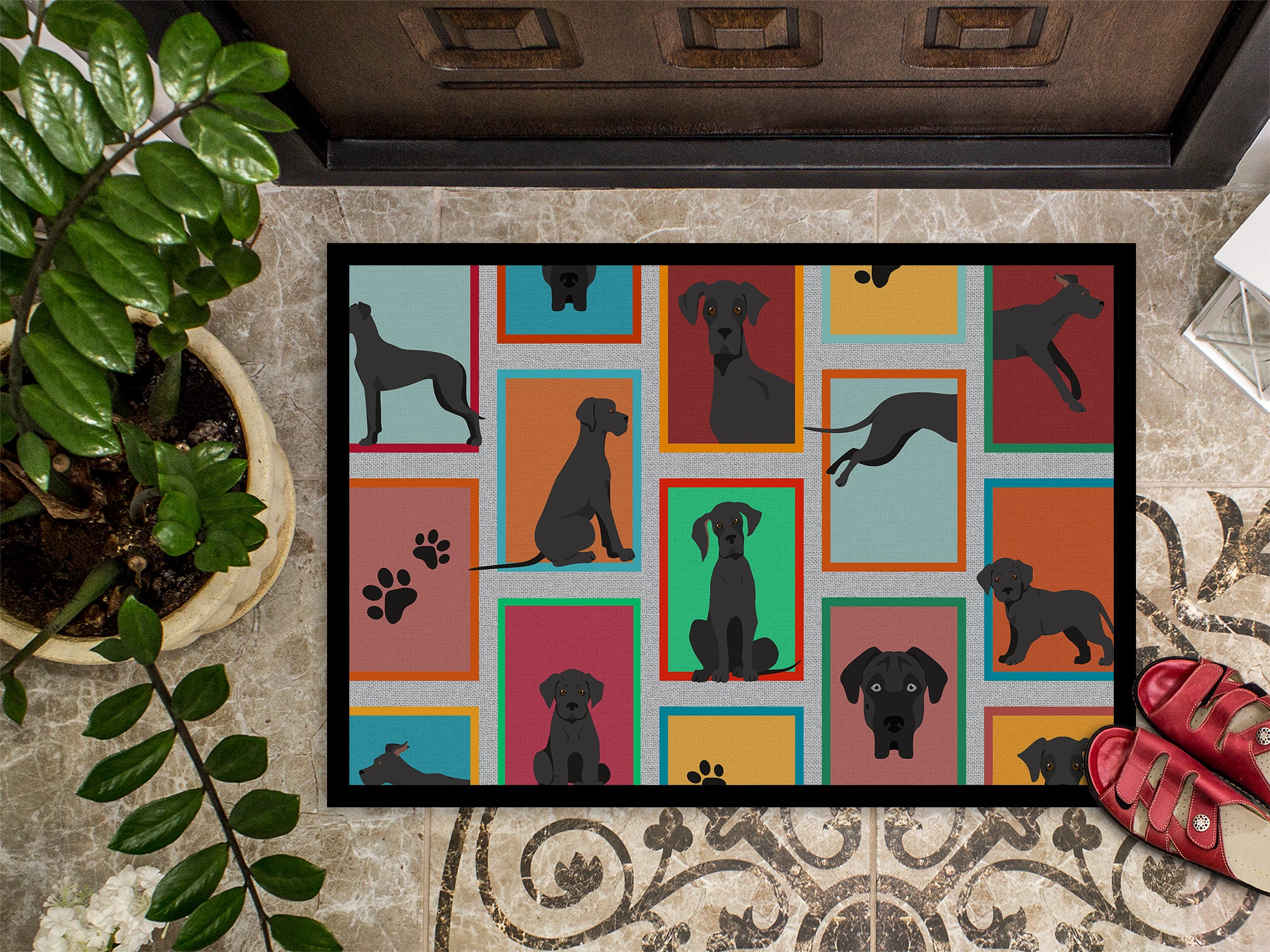 Lots of Black Great Dane Indoor or Outdoor Mat 18x27 - the-store.com