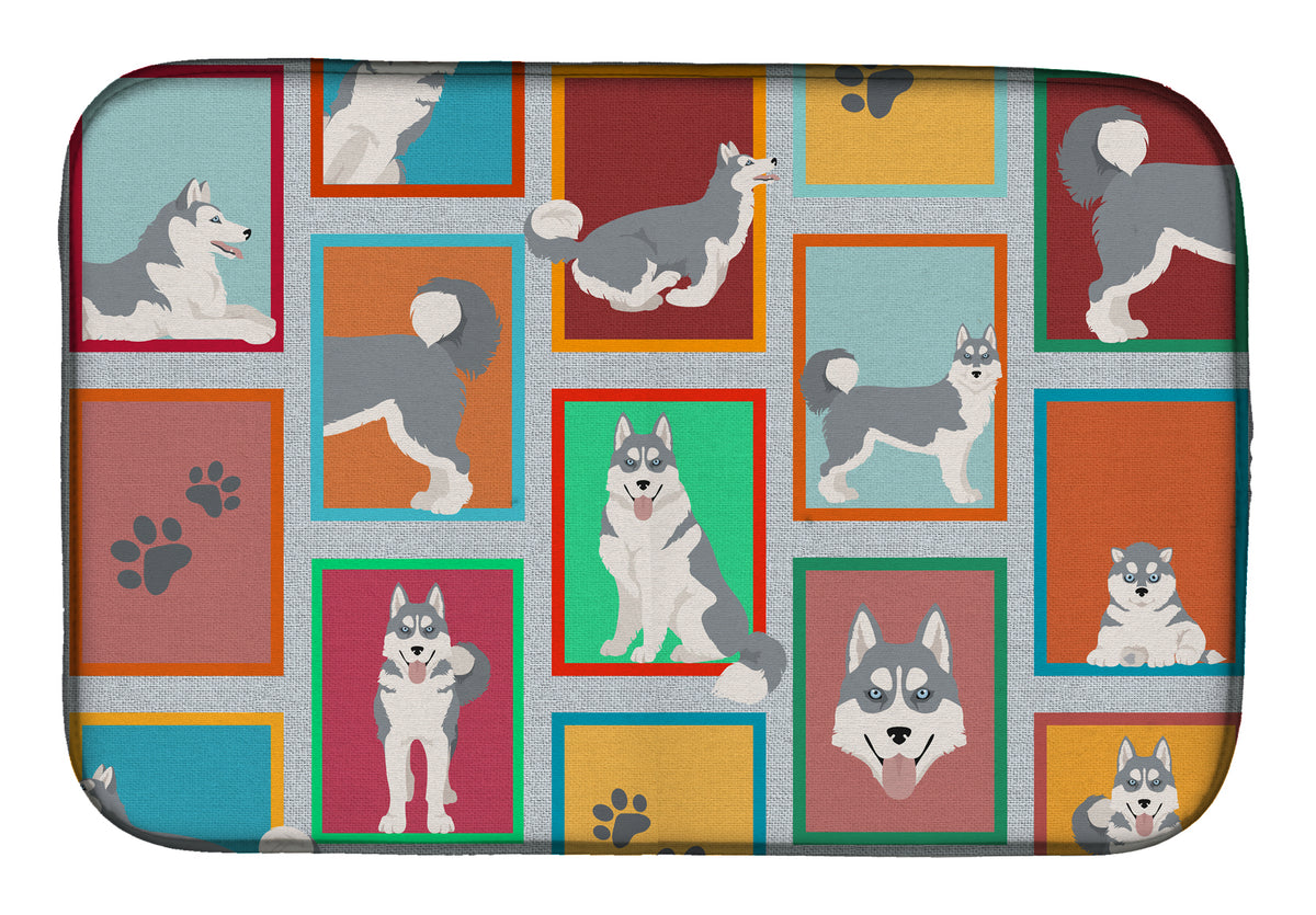 Lots of Grey Siberian Husky Dish Drying Mat  the-store.com.