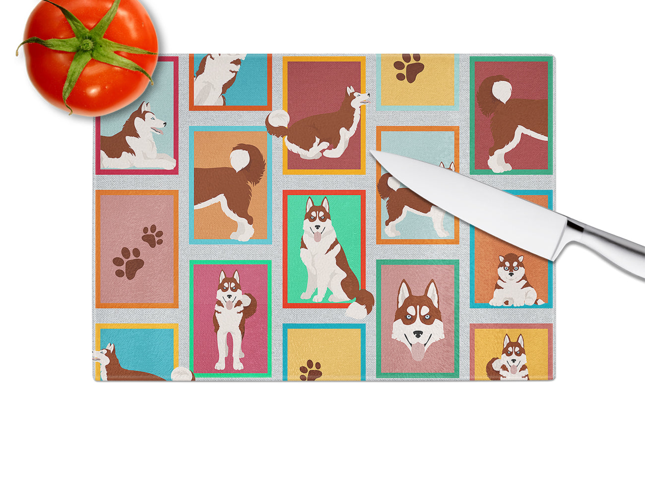 Lots of Red Siberian Husky Glass Cutting Board Large - the-store.com