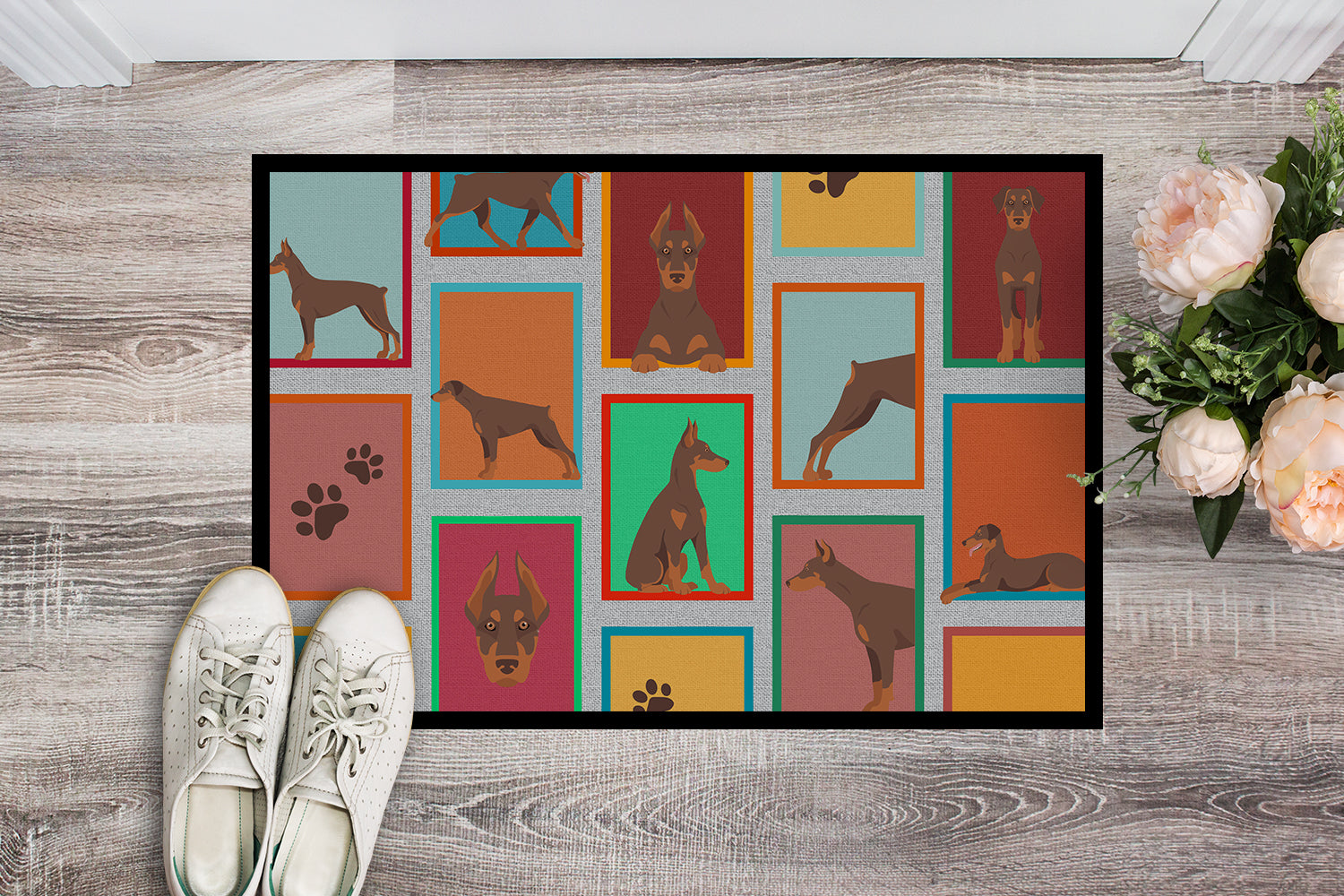 Lots of Red Doberman Pinscher Indoor or Outdoor Mat 24x36 - the-store.com