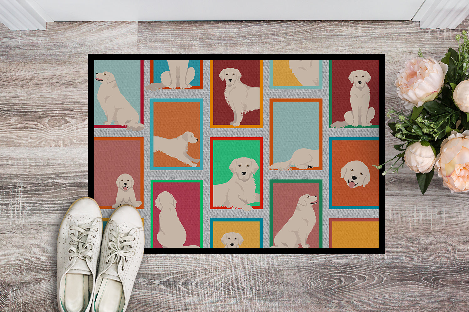 Lots of Cream Golden Retriever Indoor or Outdoor Mat 18x27 - the-store.com