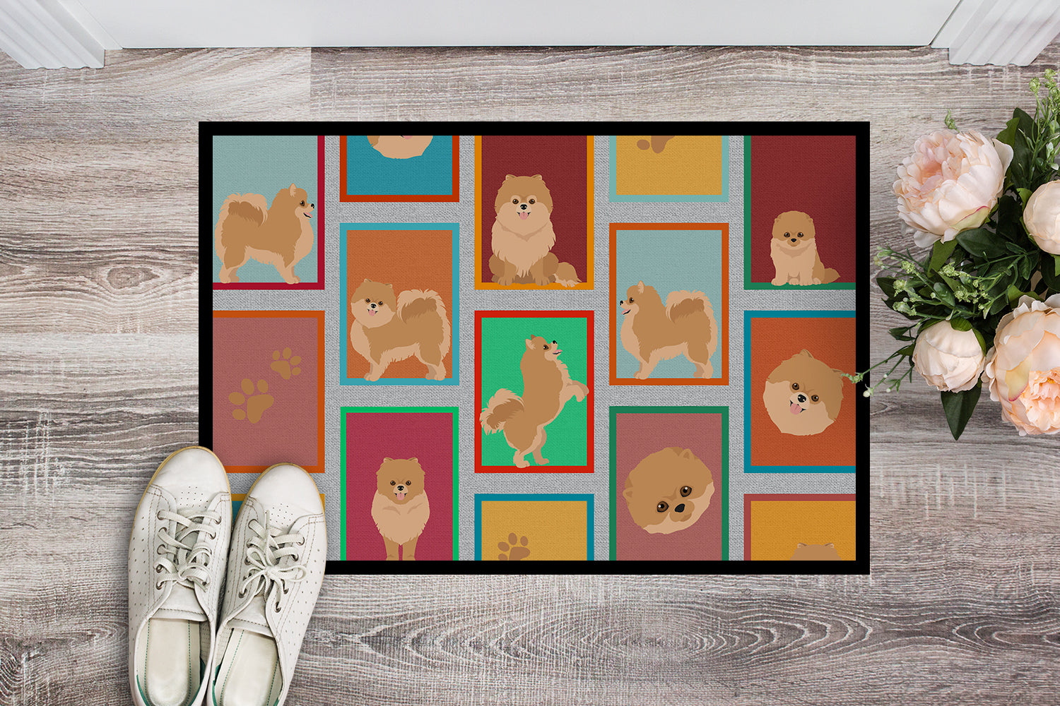 Buy this Lots of Orange Pomeranian Indoor or Outdoor Mat 24x36