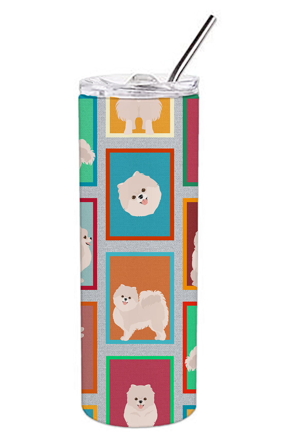 Buy this Lots of White Pomeranian Stainless Steel 20 oz Skinny Tumbler