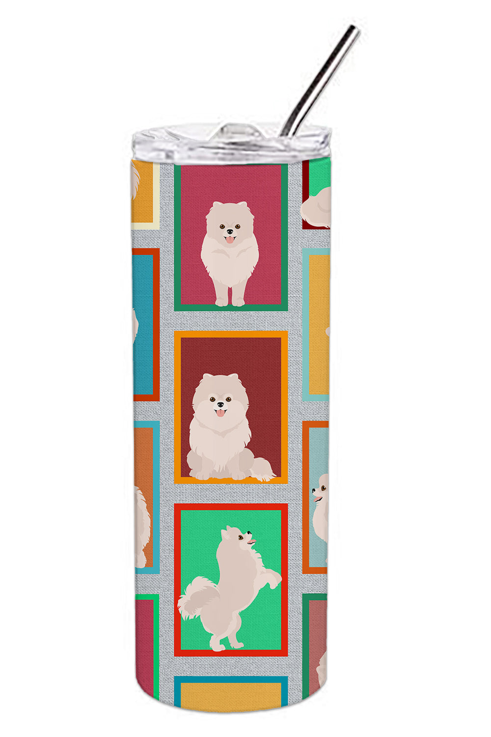 Buy this Lots of White Pomeranian Stainless Steel 20 oz Skinny Tumbler