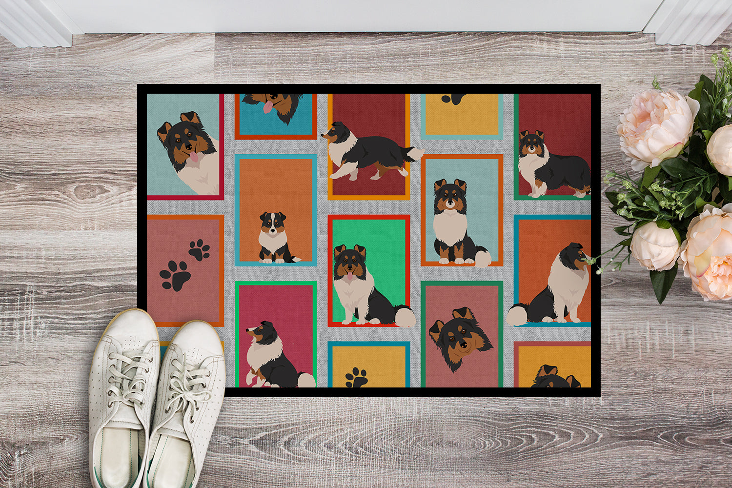 Buy this Lots of Tricolor Sheltie Indoor or Outdoor Mat 24x36