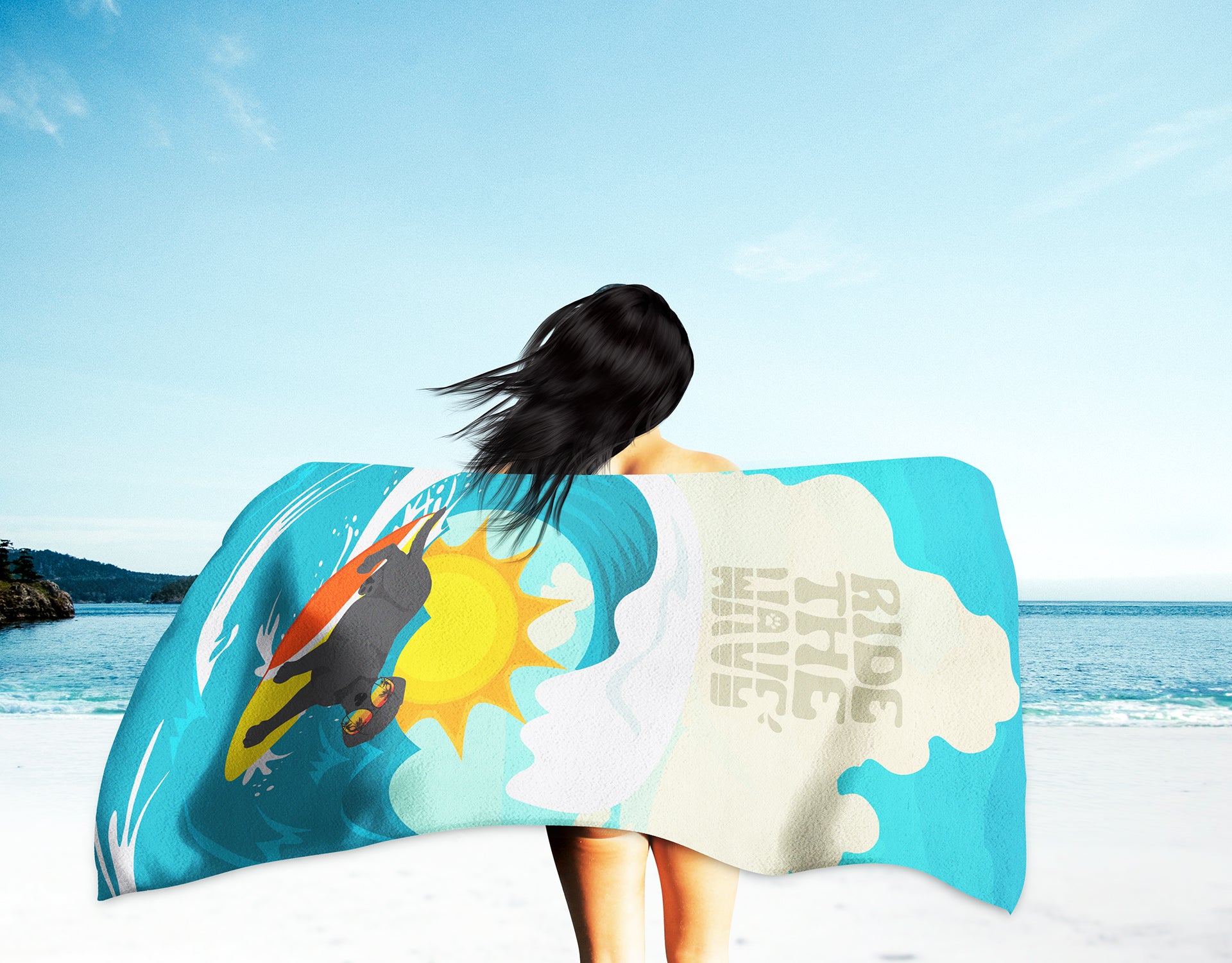 Surfer Dog Black Labrador Retriever Premium Beach Towel  the-store.com.