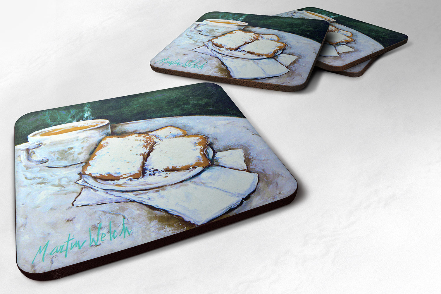 Set of 4 Food Beignet Time Foam Coasters - the-store.com