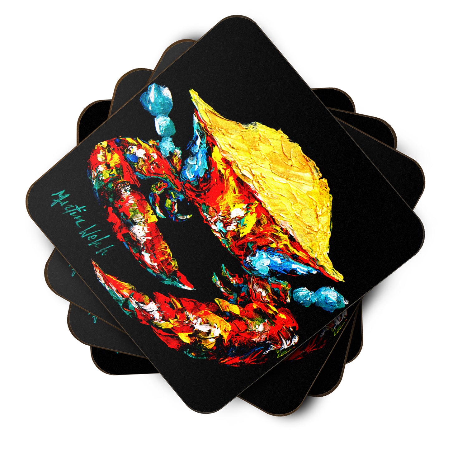 Set of 4 Crab Black Gold Foam Coasters - the-store.com