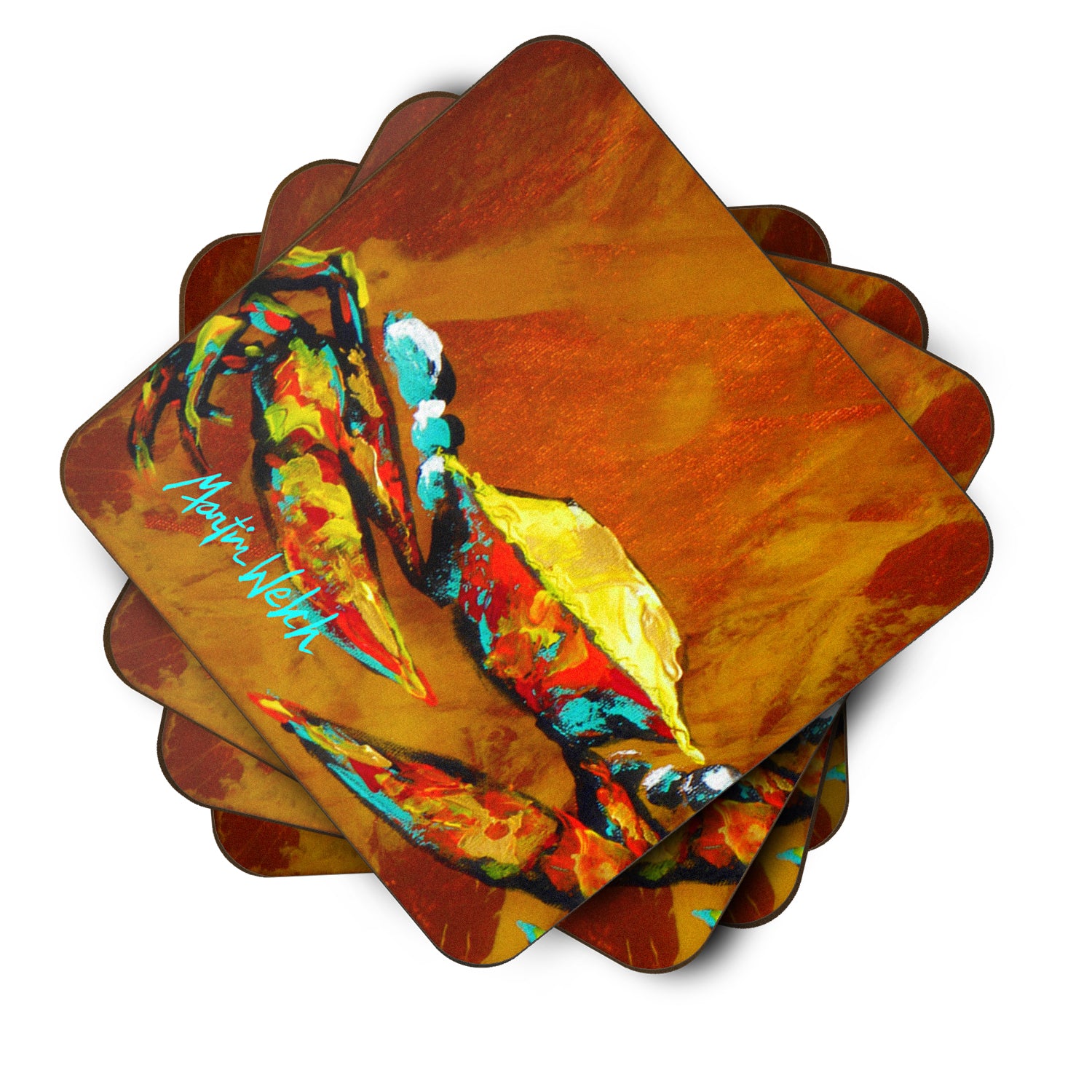 Set of 4 Crab Carmel Coated Foam Coasters - the-store.com