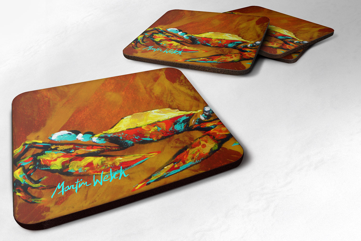 Set of 4 Crab Carmel Coated Foam Coasters - the-store.com