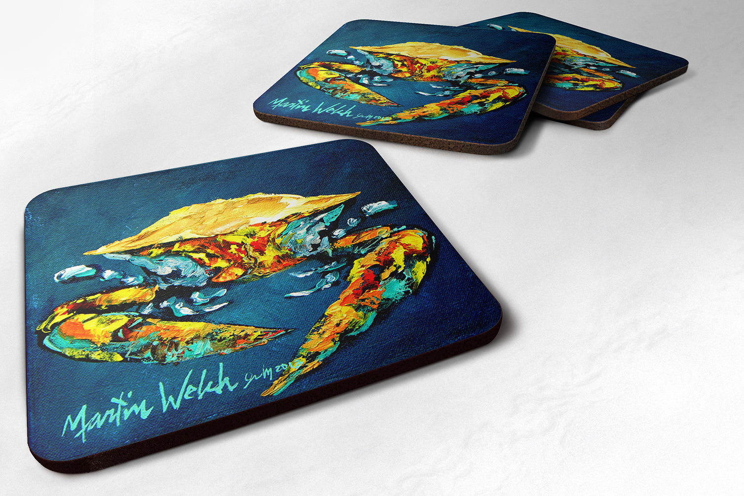 Set of 4 Crab Catch Up Foam Coasters - the-store.com