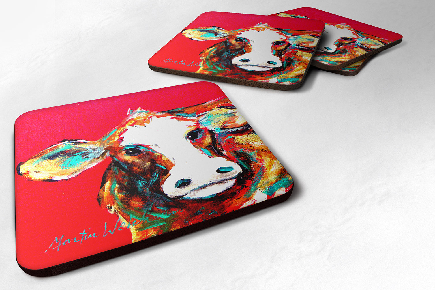 Set of 4 Cow Caught Red Handed Foam Coasters - the-store.com