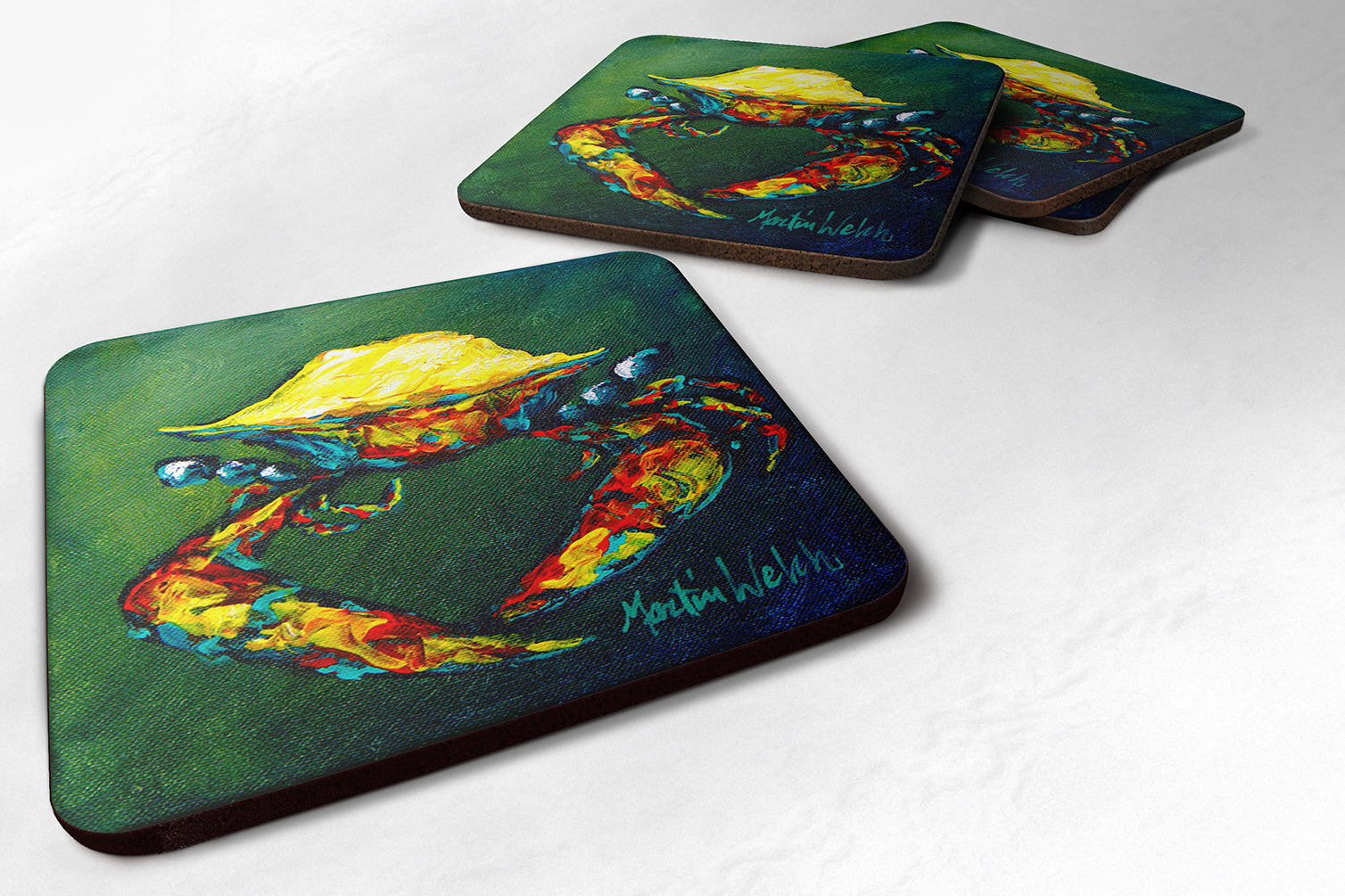 Set of 4 Crab Little Green Foam Coasters - the-store.com