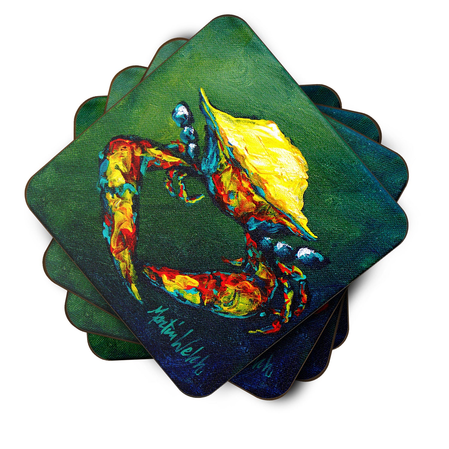 Set of 4 Crab Little Green Foam Coasters - the-store.com