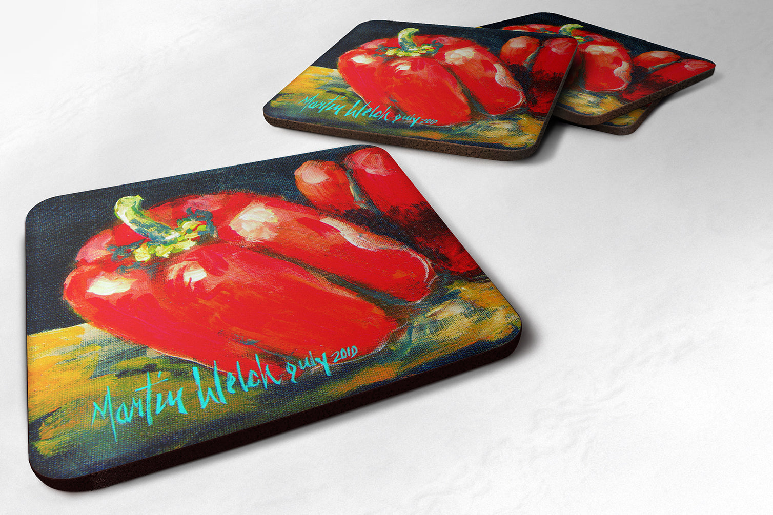 Set of 4 Vegetables - Bell Pepper Two Bells Foam Coasters - the-store.com