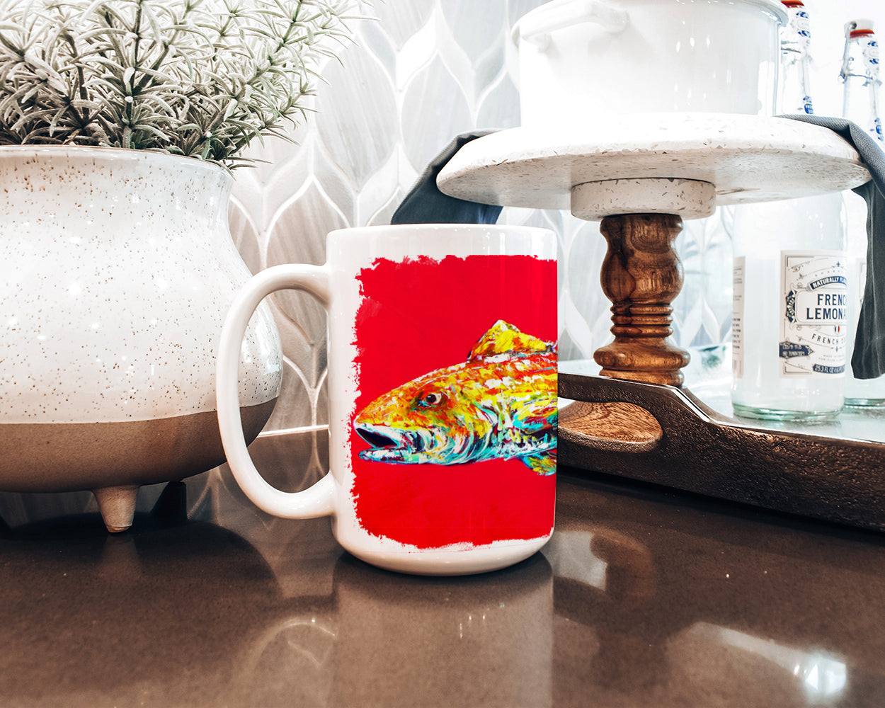 Fish - Red Fish Alphonzo Dishwasher Safe Microwavable Ceramic Coffee Mug 15 ounce MW1084CM15  the-store.com.