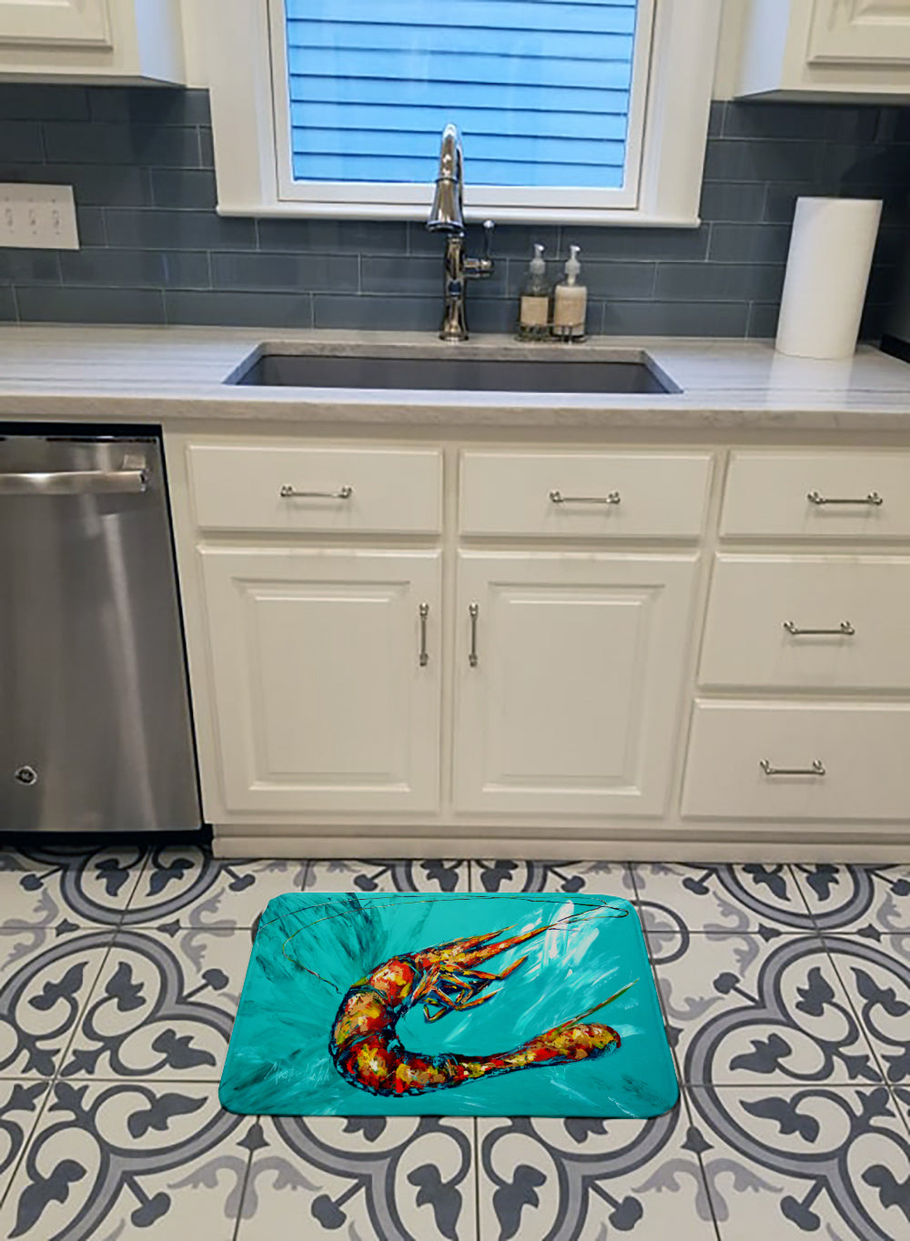 Shrimp Teal Shrimp Machine Washable Memory Foam Mat MW1100RUG - the-store.com