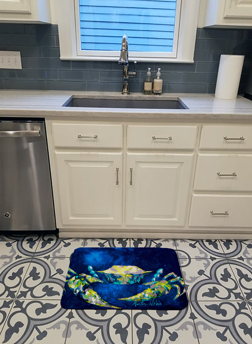 Crab Blue Machine Washable Memory Foam Mat MW1101RUG - the-store.com