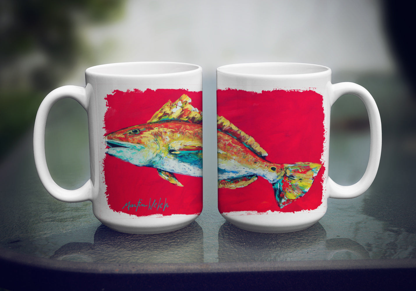 Fish - Red Fish Woo Hoo Dishwasher Safe Microwavable Ceramic Coffee Mug 15 ounce MW1103CM15  the-store.com.