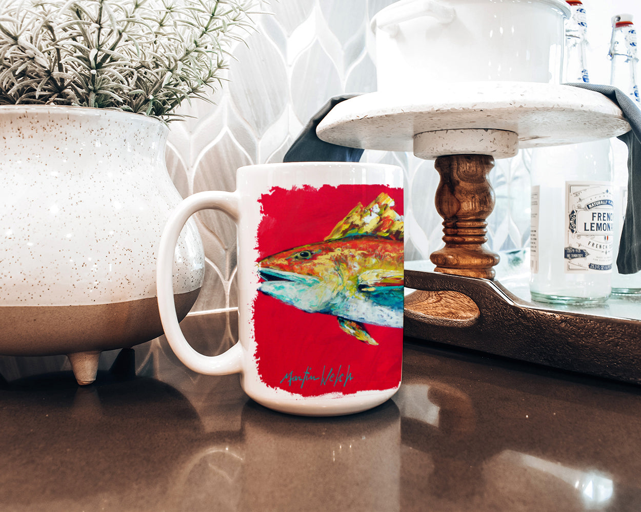 Fish - Red Fish Woo Hoo Dishwasher Safe Microwavable Ceramic Coffee Mug 15 ounce MW1103CM15  the-store.com.