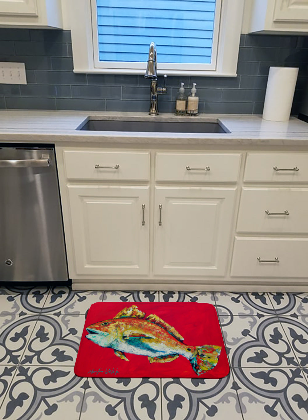 Fish - Red Fish Woo Hoo Machine Washable Memory Foam Mat MW1103RUG - the-store.com