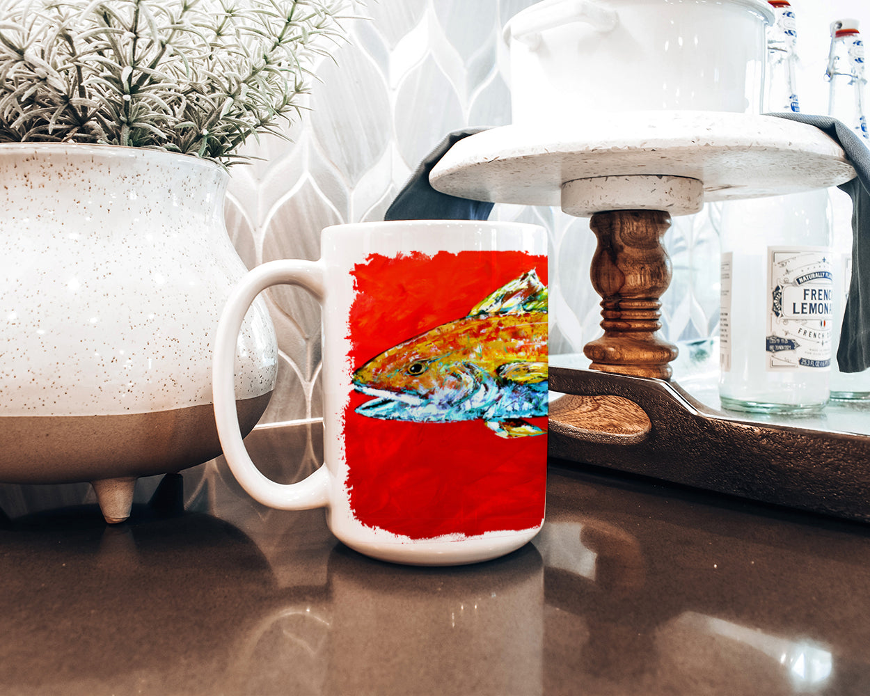 Fish - Red Fish Red Head Dishwasher Safe Microwavable Ceramic Coffee Mug 15 ounce MW1111CM15  the-store.com.