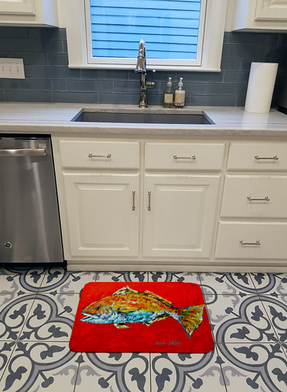 Fish - Red Fish Red Head Machine Washable Memory Foam Mat MW1111RUG - the-store.com