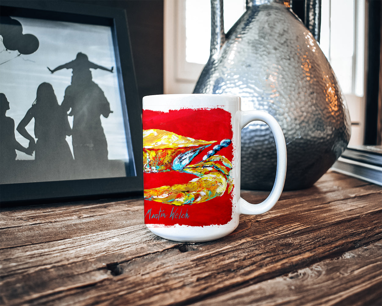Crab Blue on Red, Sr Dishwasher Safe Microwavable Ceramic Coffee Mug 15 ounce MW1116CM15  the-store.com.