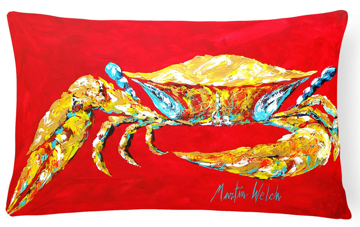 Crab Blue on Red, Sr   Canvas Fabric Decorative Pillow by Caroline&#39;s Treasures