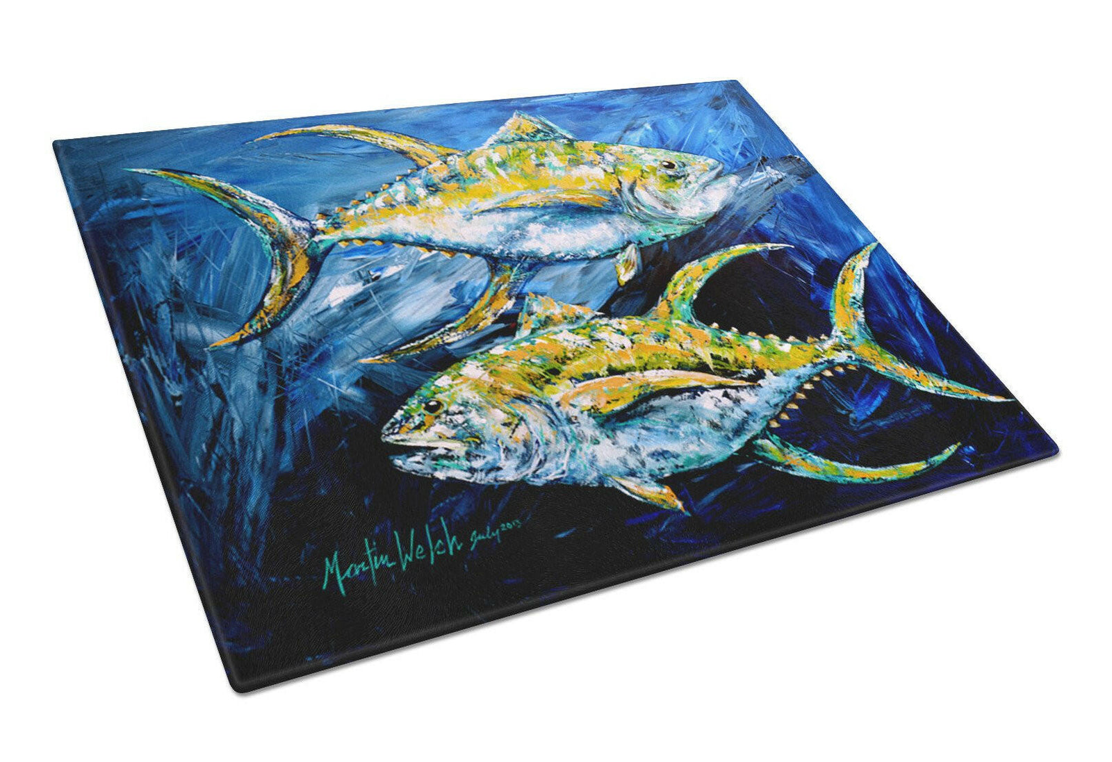 Fish - Tuna Tuna Blue Glass Cutting Board Large by Caroline's Treasures