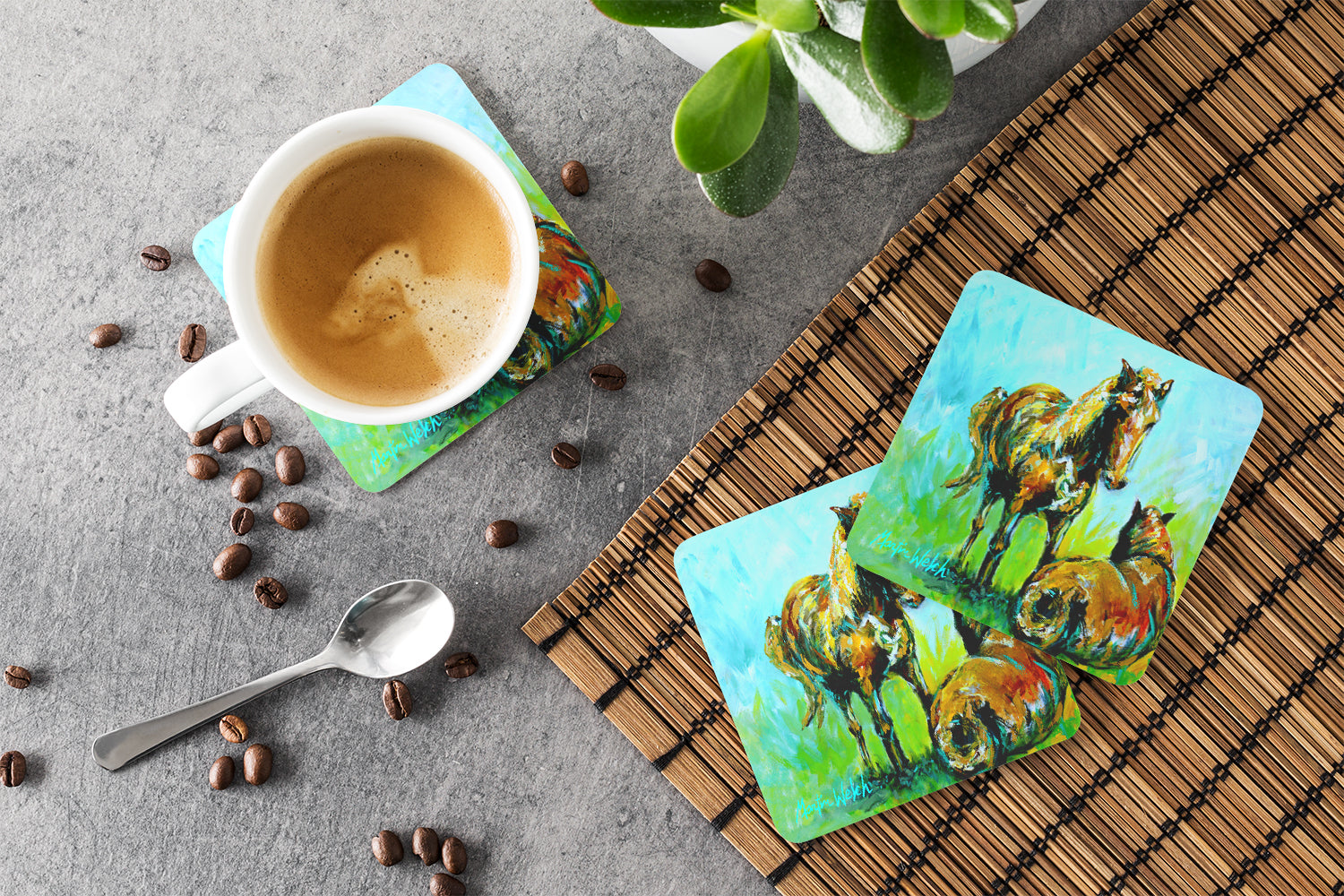 Set of 4 Horse Grazin Foam Coasters - the-store.com