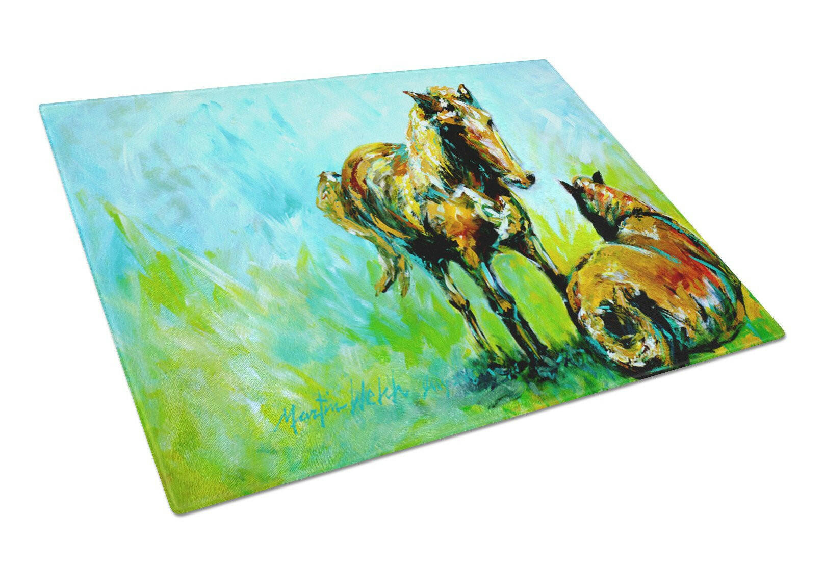 Horse Grazin Glass Cutting Board Large by Caroline's Treasures