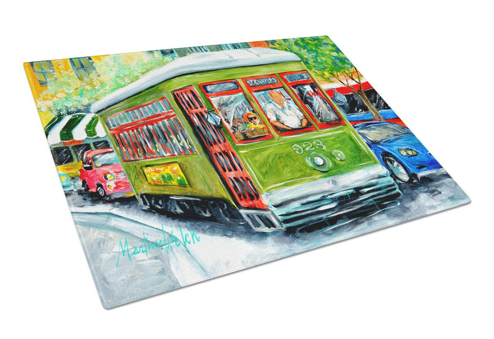 Street Car Glass Cutting Board Large by Caroline's Treasures