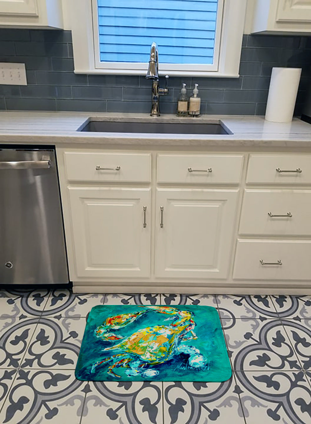 By Chance Crab in Aqua blue Machine Washable Memory Foam Mat MW1162RUG - the-store.com