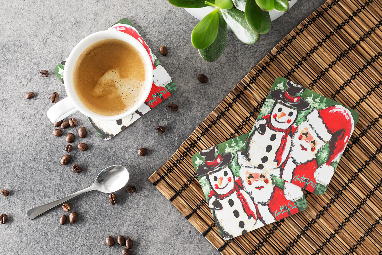 Friends Snowman and Santa Claus Foam Coaster MW1167FC - the-store.com