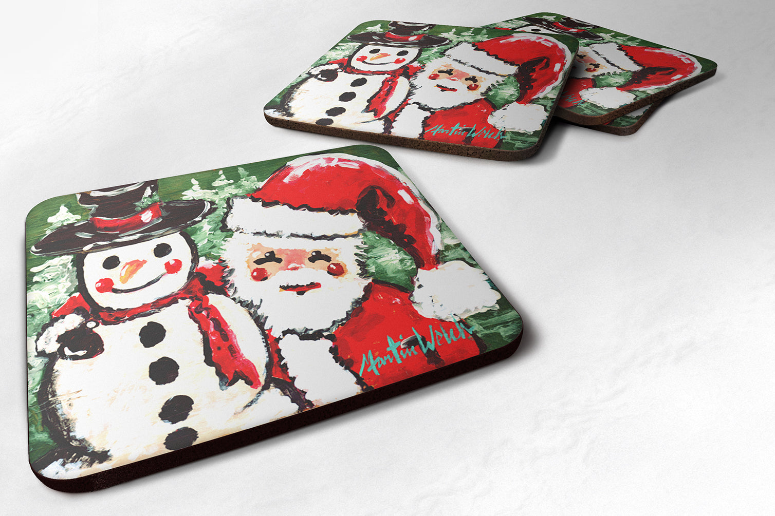 Friends Snowman and Santa Claus Foam Coaster MW1167FC - the-store.com