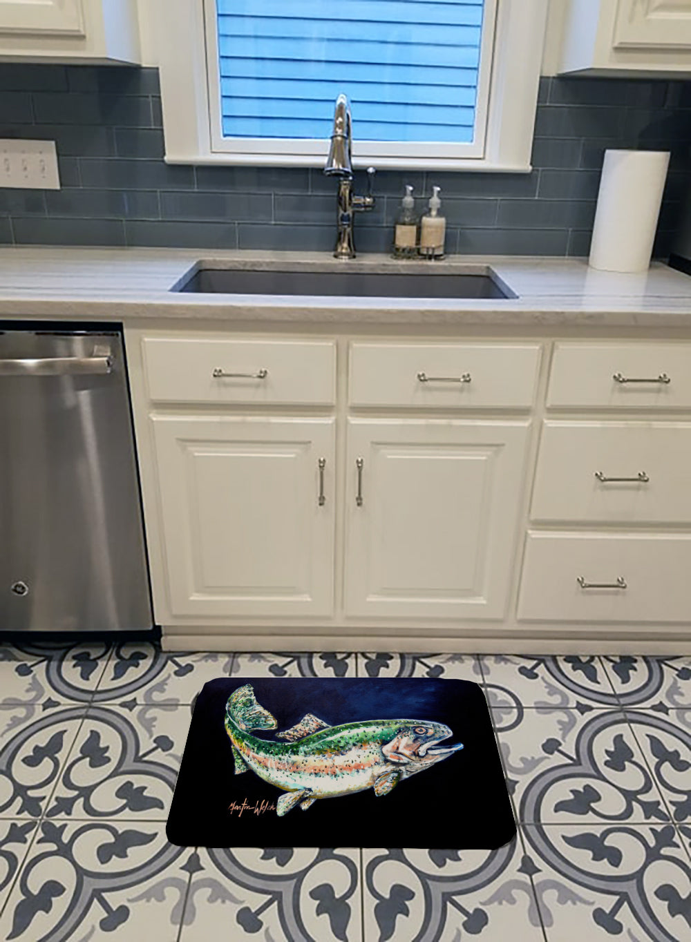 Deep Blue Rainbow Trout Machine Washable Memory Foam Mat MW1213RUG - the-store.com