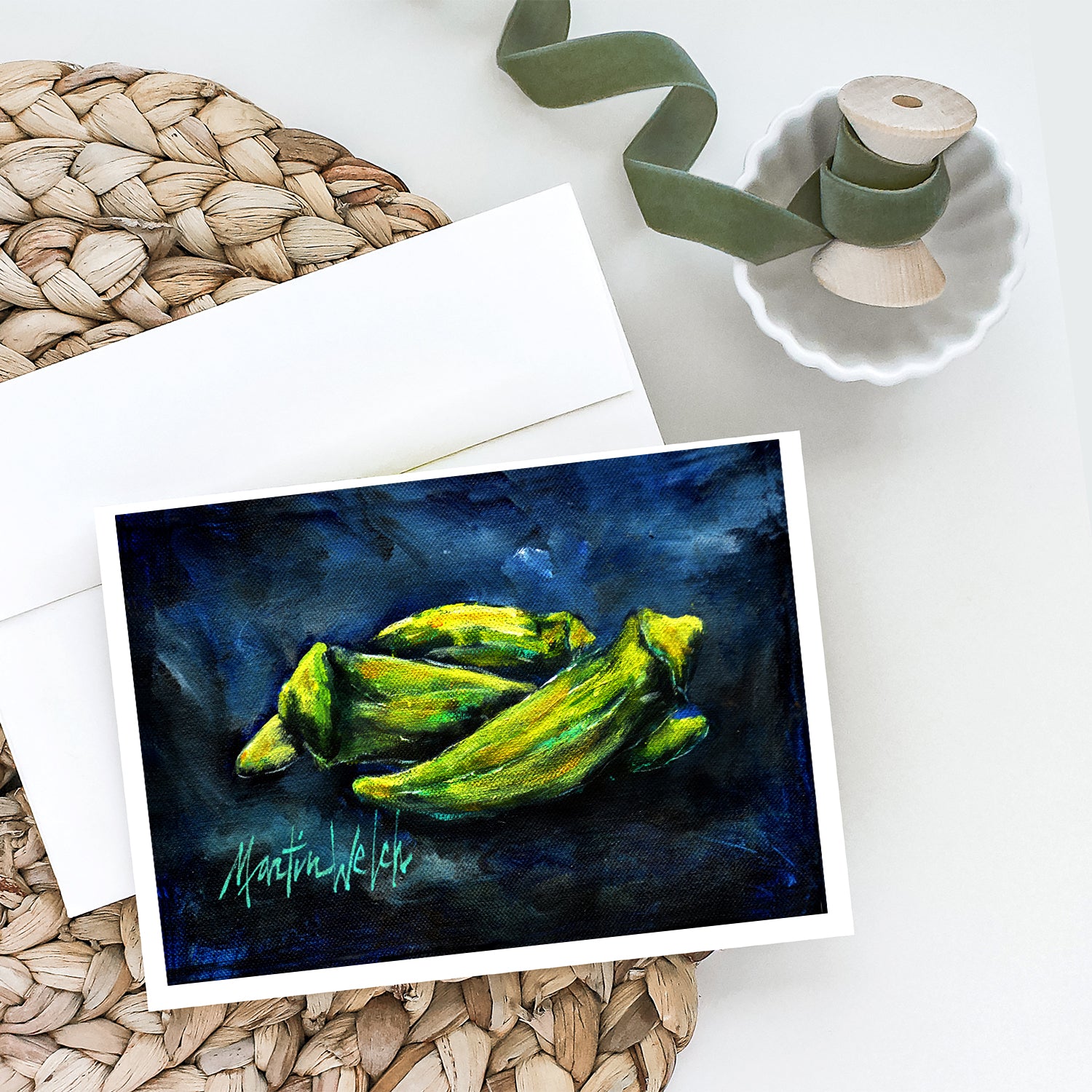 Okra Bleu Greeting Cards Pack of 8